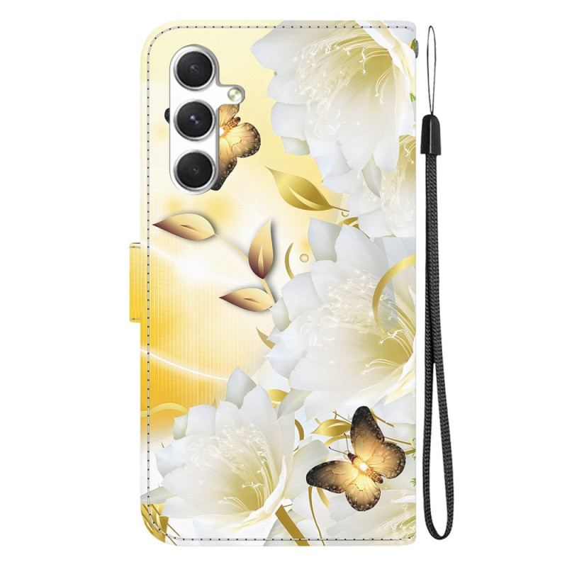 Etui Folio Do Samsung Galaxy S24 Plus 5g Złote Motyle I Kwiaty Z Paskiem