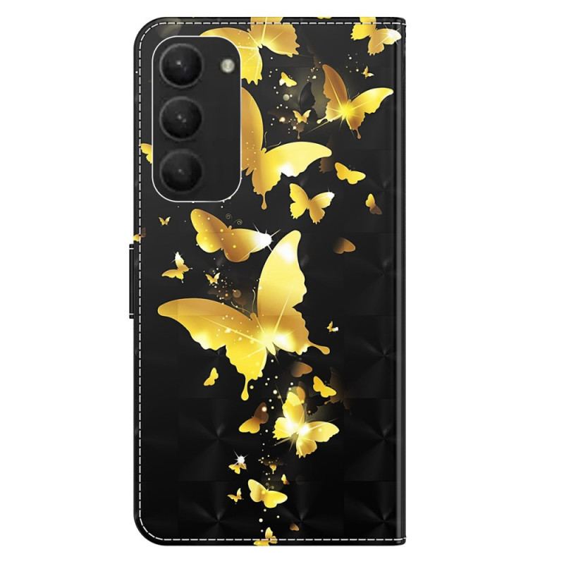 Etui Folio Do Samsung Galaxy S24 Plus 5g Złote Motyle Z Paskiem