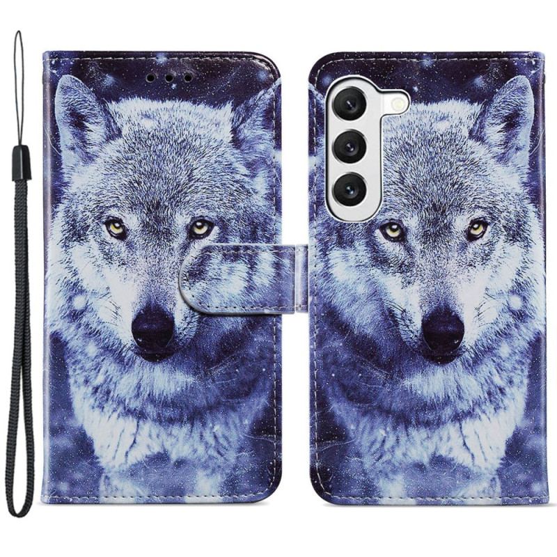 Etui Folio Samsung Galaxy S24 Plus 5g Biały Wilk Z Paskiem Etui Ochronne