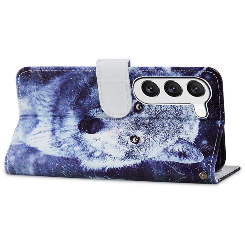 Etui Folio Samsung Galaxy S24 Plus 5g Biały Wilk Z Paskiem Etui Ochronne