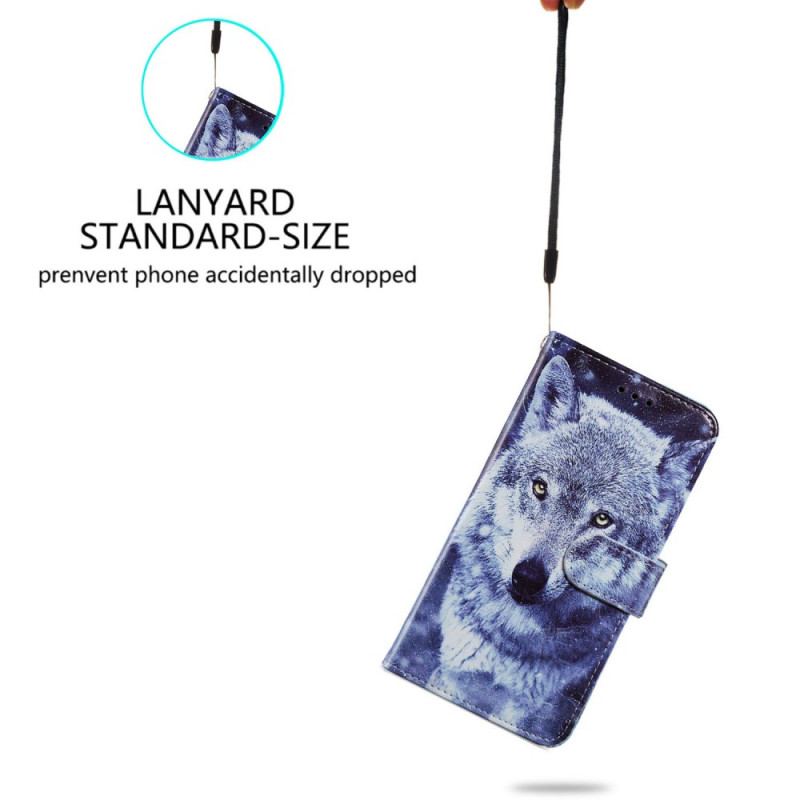 Etui Folio Samsung Galaxy S24 Plus 5g Biały Wilk Z Paskiem Etui Ochronne