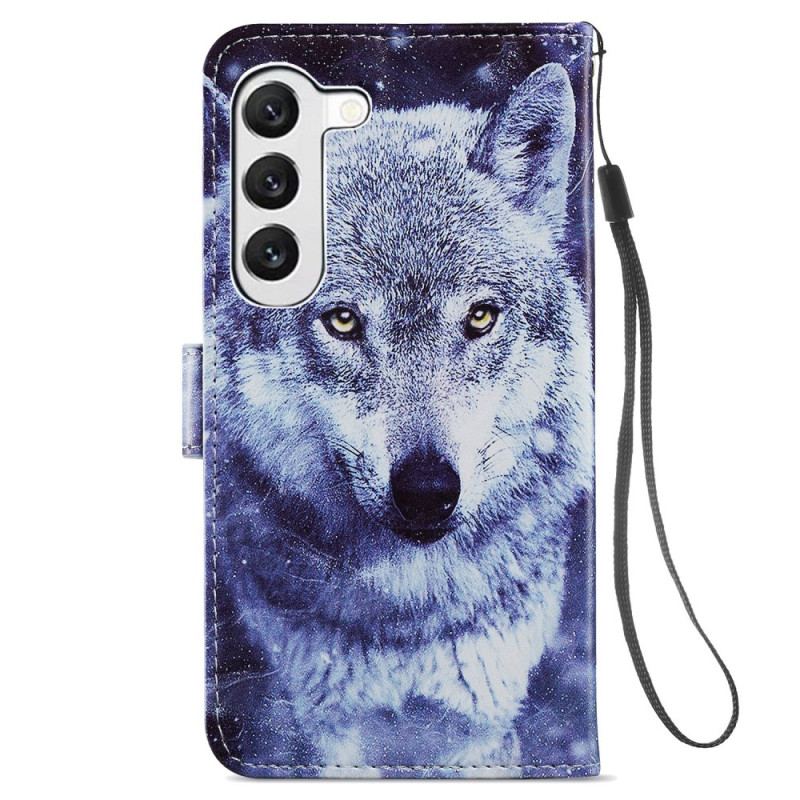 Etui Folio Samsung Galaxy S24 Plus 5g Biały Wilk Z Paskiem Etui Ochronne