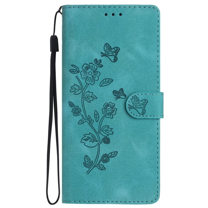 Etui Folio Samsung Galaxy S24 Plus 5g Drukowane Kwiaty I Smycz Etui Ochronne