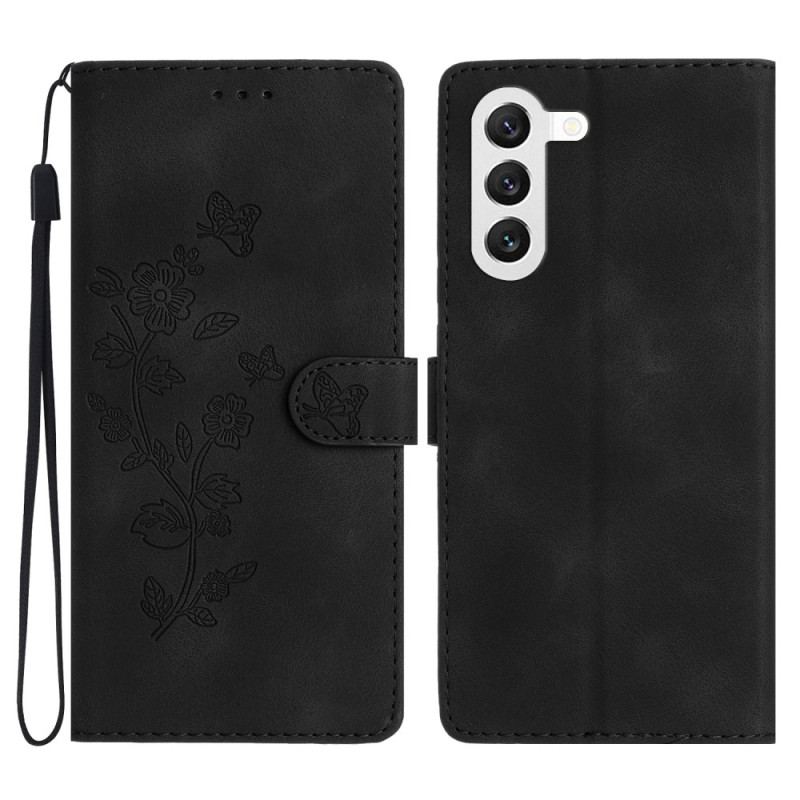 Etui Folio Samsung Galaxy S24 Plus 5g Drukowane Kwiaty I Smycz Etui Ochronne