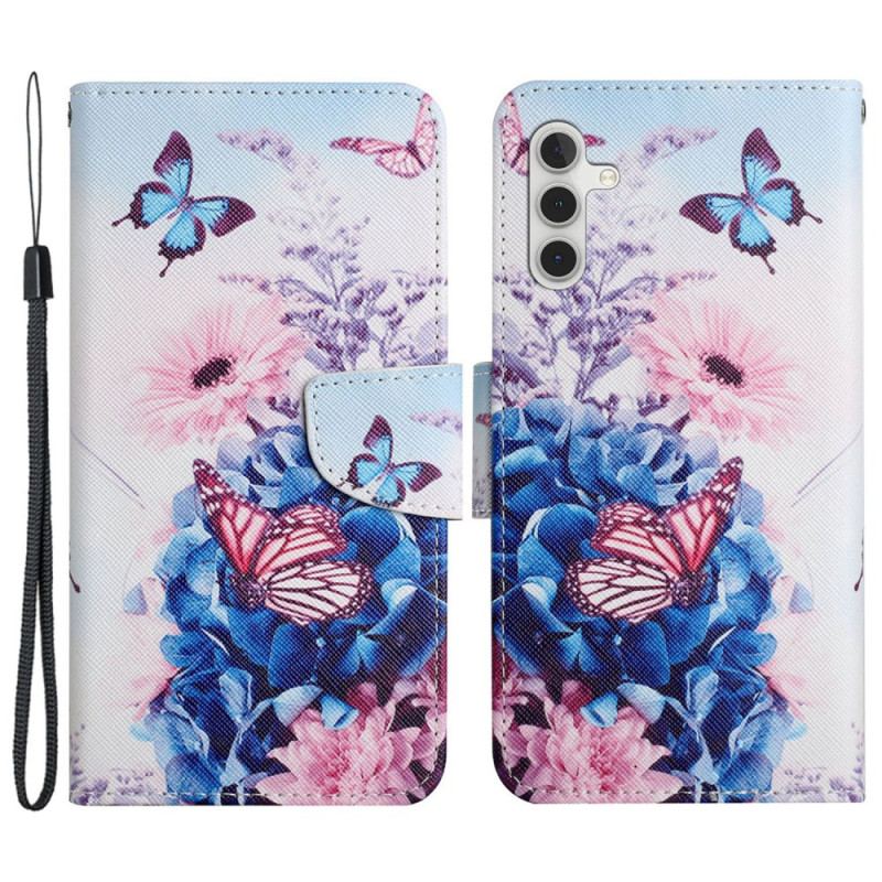 Etui Folio Samsung Galaxy S24 Plus 5g Fioletowe Motyle Z Paskiem Etui Ochronne
