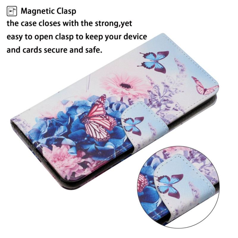 Etui Folio Samsung Galaxy S24 Plus 5g Fioletowe Motyle Z Paskiem Etui Ochronne