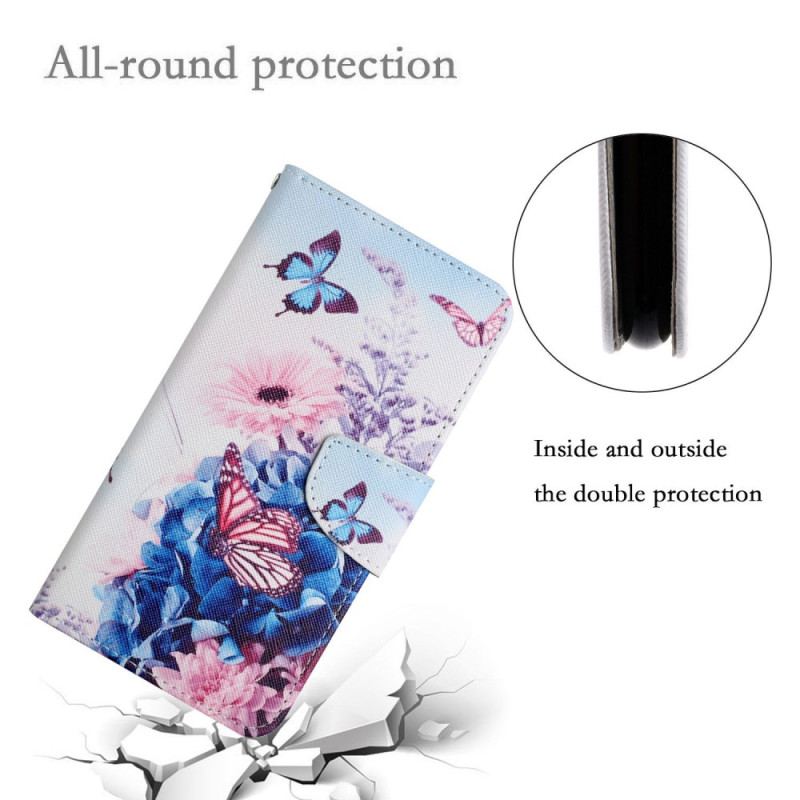 Etui Folio Samsung Galaxy S24 Plus 5g Fioletowe Motyle Z Paskiem Etui Ochronne