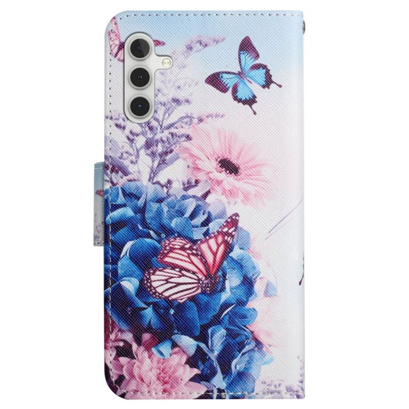 Etui Folio Samsung Galaxy S24 Plus 5g Fioletowe Motyle Z Paskiem Etui Ochronne