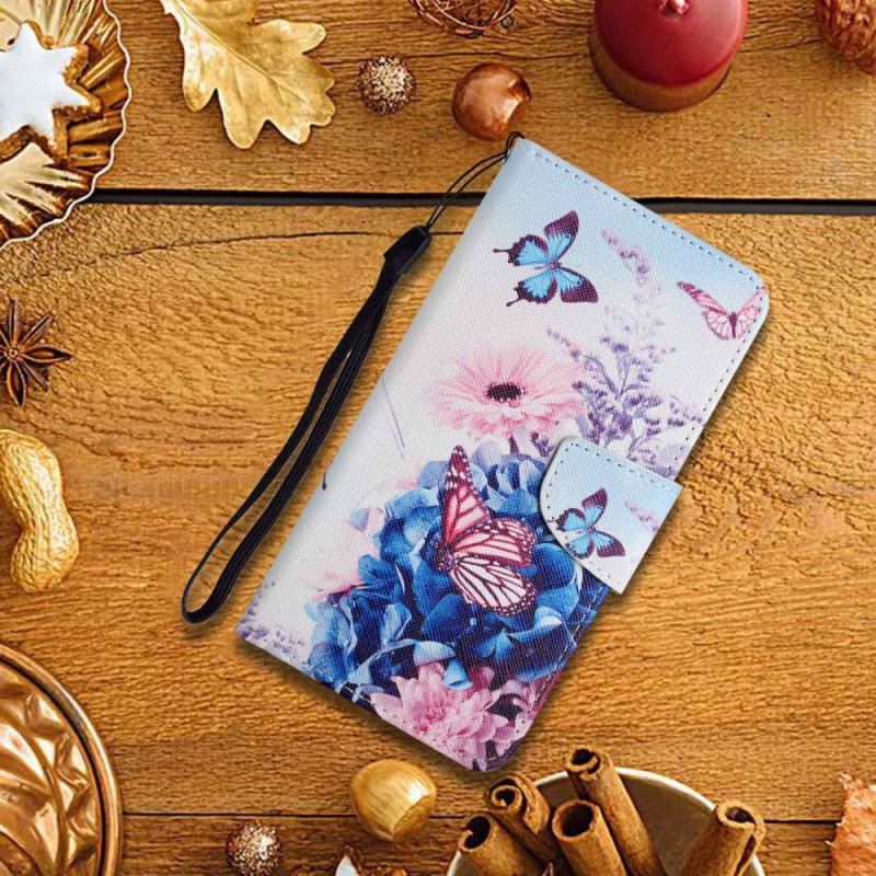Etui Folio Samsung Galaxy S24 Plus 5g Fioletowe Motyle Z Paskiem Etui Ochronne