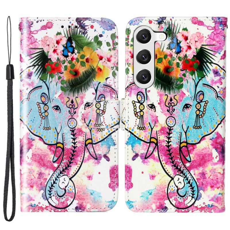 Etui Folio Samsung Galaxy S24 Plus 5g Kwiatowy Słoń Z Paskiem Etui Ochronne