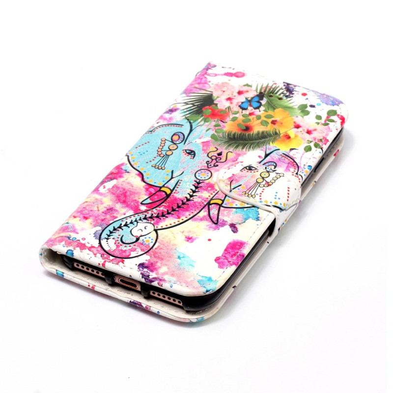 Etui Folio Samsung Galaxy S24 Plus 5g Kwiatowy Słoń Z Paskiem Etui Ochronne