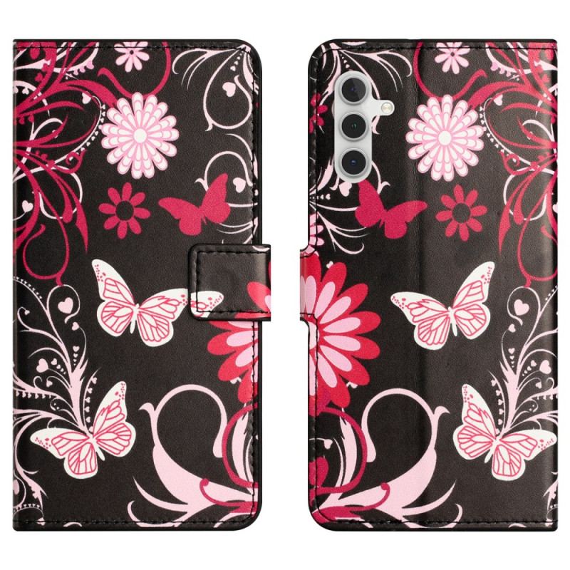 Etui Folio Samsung Galaxy S24 Plus 5g Motyle Na CZarnym Tle Etui Ochronne