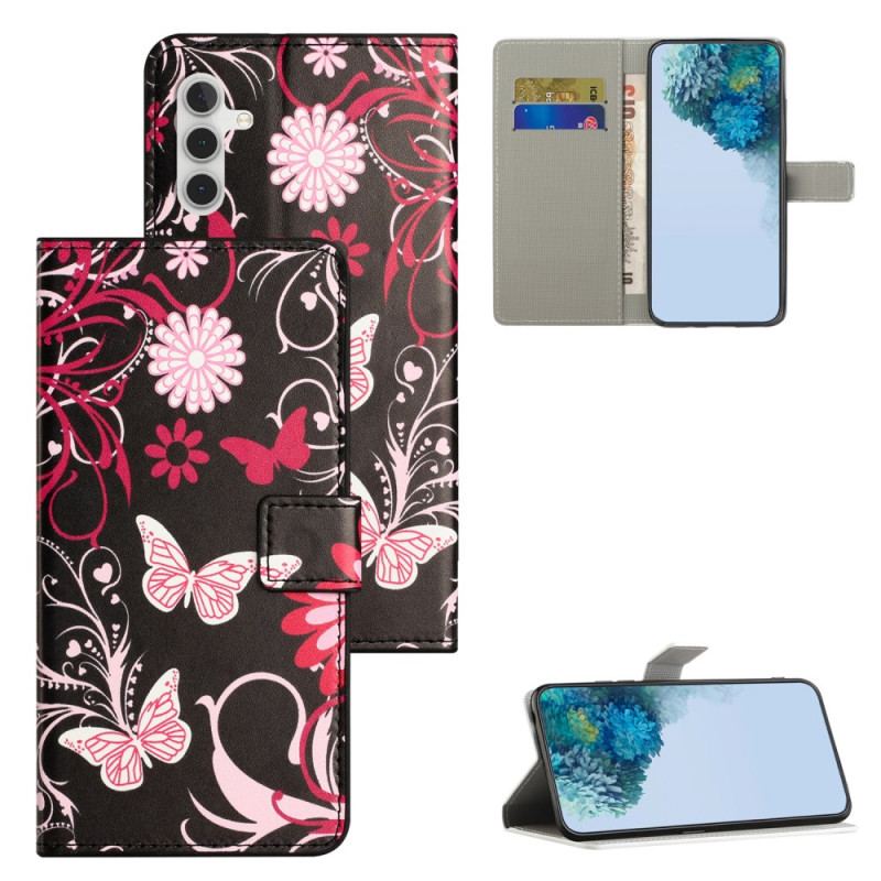 Etui Folio Samsung Galaxy S24 Plus 5g Motyle Na CZarnym Tle Etui Ochronne