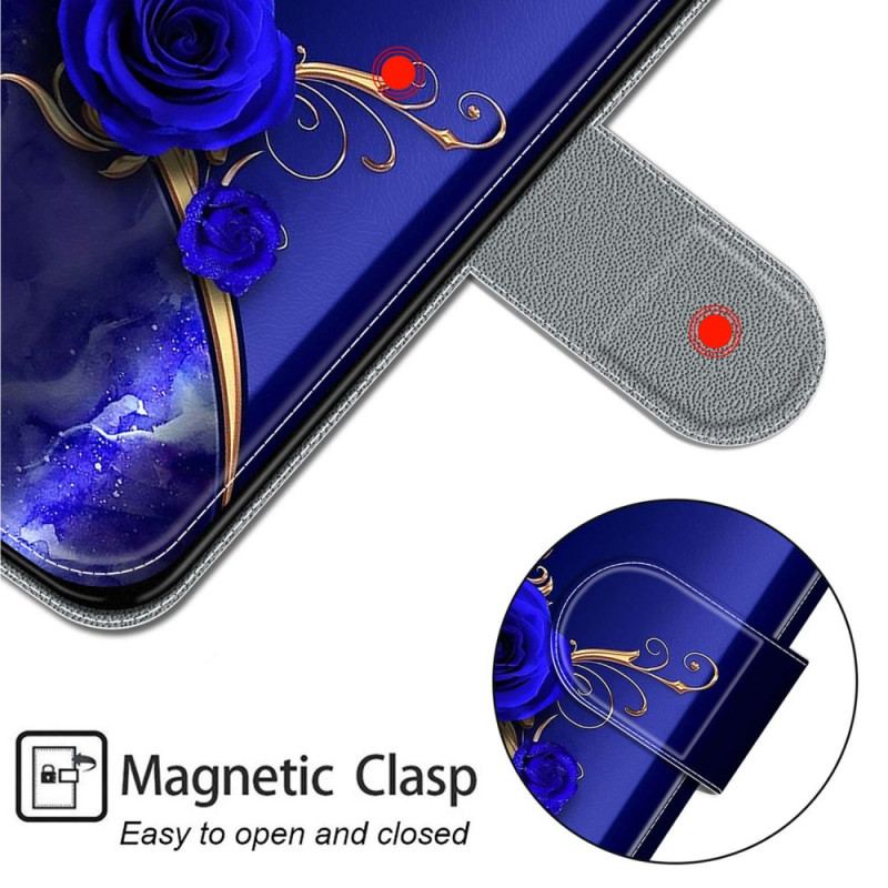 Etui Folio Samsung Galaxy S24 Plus 5g Niebieska Róża I Złote Motyle Z Paskiem Etui Ochronne