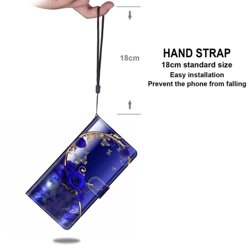 Etui Folio Samsung Galaxy S24 Plus 5g Niebieska Róża I Złote Motyle Z Paskiem Etui Ochronne