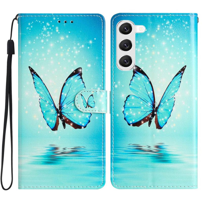 Etui Folio Samsung Galaxy S24 Plus 5g Niebieski Motyl W Locie Z Paskiem