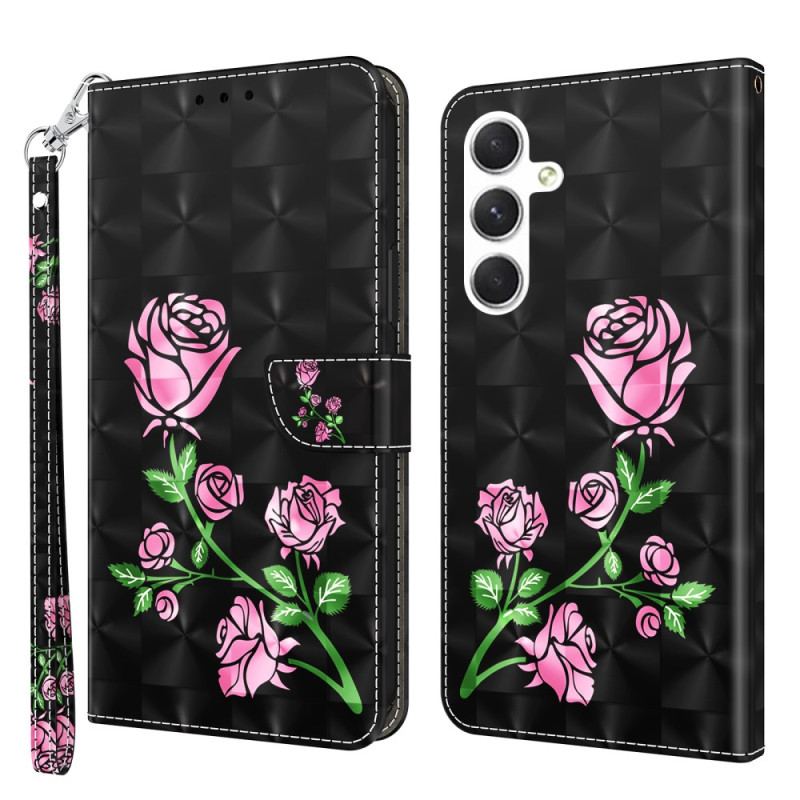 Etui Folio Samsung Galaxy S24 Plus 5g Różowe Kwiaty Z Paskiem