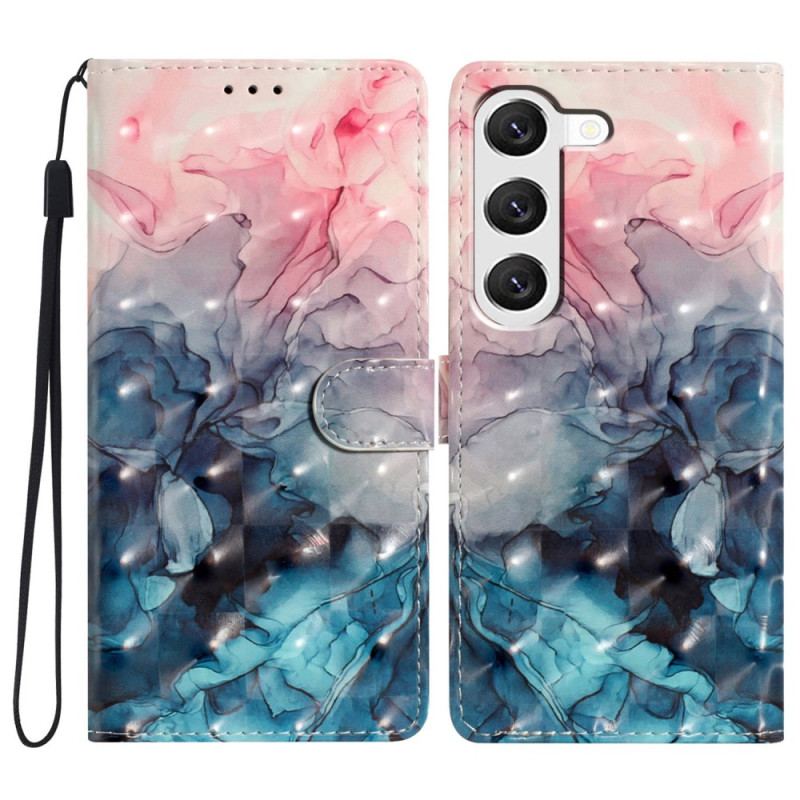 Etui Folio Samsung Galaxy S24 Plus 5g Różowy Niebieski Marmur Z Paskiem Etui Ochronne