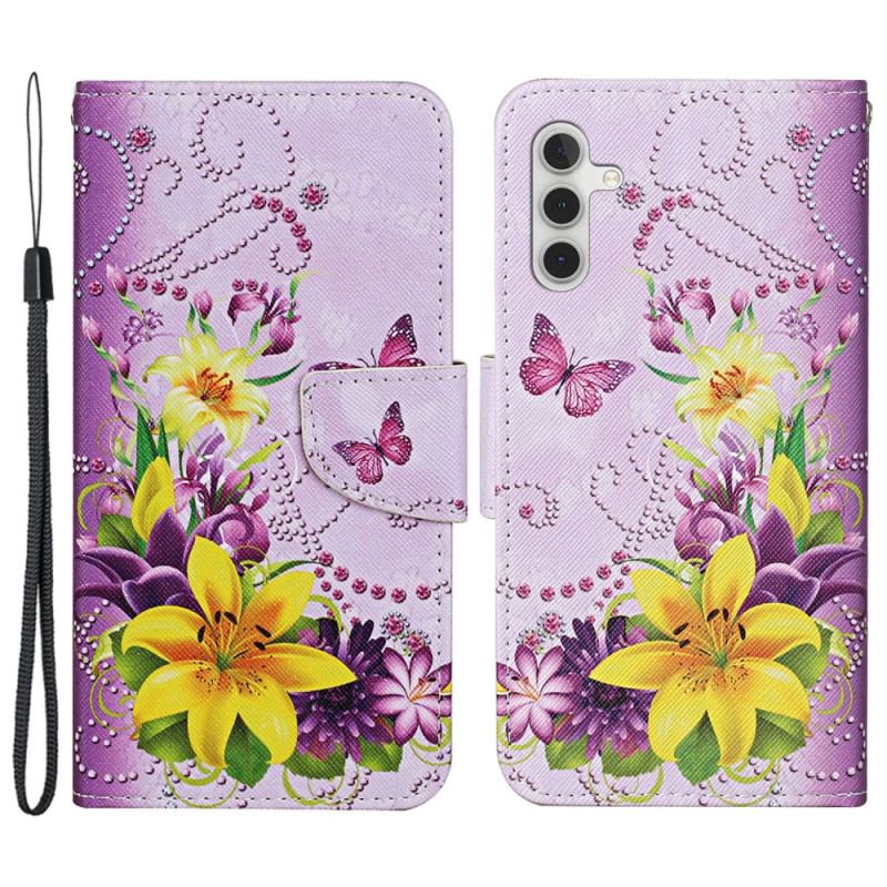 Etui Folio Samsung Galaxy S24 Plus 5g Żółte Kwiaty I Motyle W Lanière