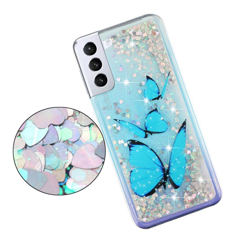 Etui Samsung Galaxy S24 Plus 5g Niebieskie Motyle W Płynie Brokat