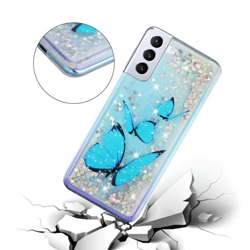 Etui Samsung Galaxy S24 Plus 5g Niebieskie Motyle W Płynie Brokat