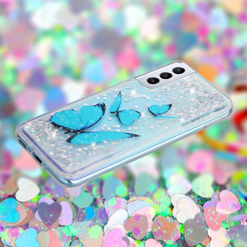 Etui Samsung Galaxy S24 Plus 5g Niebieskie Motyle W Płynie Brokat