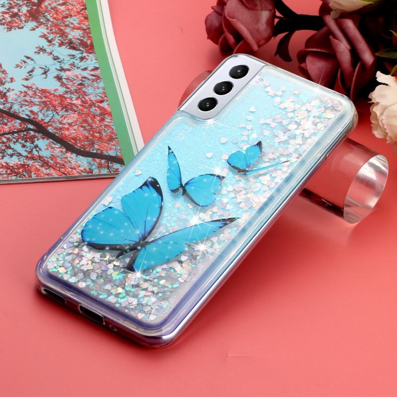 Etui Samsung Galaxy S24 Plus 5g Niebieskie Motyle W Płynie Brokat