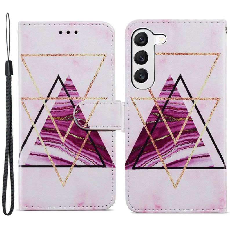 Skórzany Futerał Samsung Galaxy S24 Plus 5g Etui Na Telefon Trójkolorowy Marmur Z Paskiem