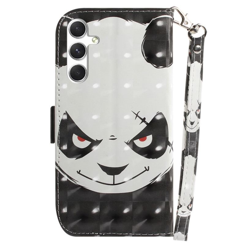 Skórzany Futerał Samsung Galaxy S24 Plus 5g Etui Na Telefon Wściekła Panda Z Paskiem