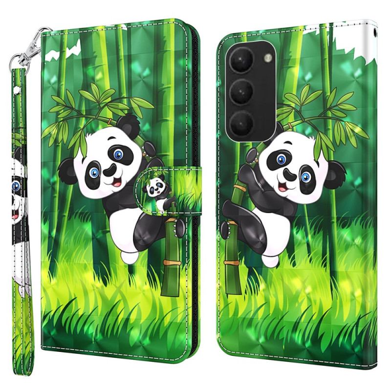 Skórzany Futerał Samsung Galaxy S24 Plus 5g Etui Na Telefon Wspinaczka Panda Z Paskiem