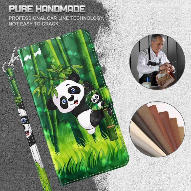 Skórzany Futerał Samsung Galaxy S24 Plus 5g Etui Na Telefon Wspinaczka Panda Z Paskiem