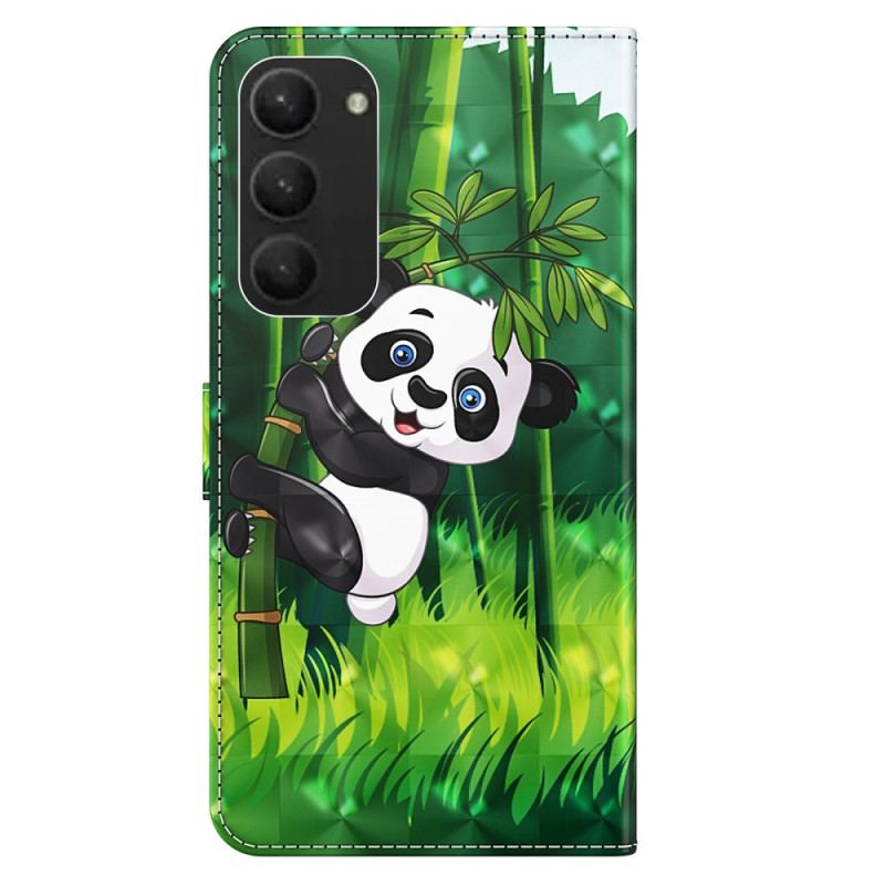 Skórzany Futerał Samsung Galaxy S24 Plus 5g Etui Na Telefon Wspinaczka Panda Z Paskiem