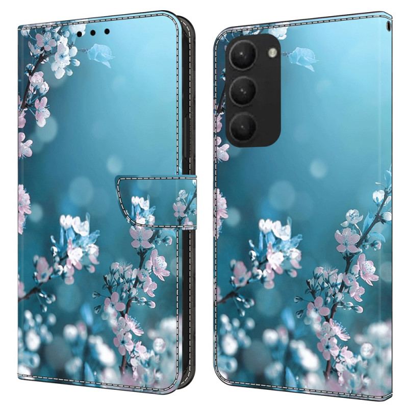 Skórzany Futerał Samsung Galaxy S24 Plus 5g Etui Na Telefon Wzór Kwiatu Śliwki
