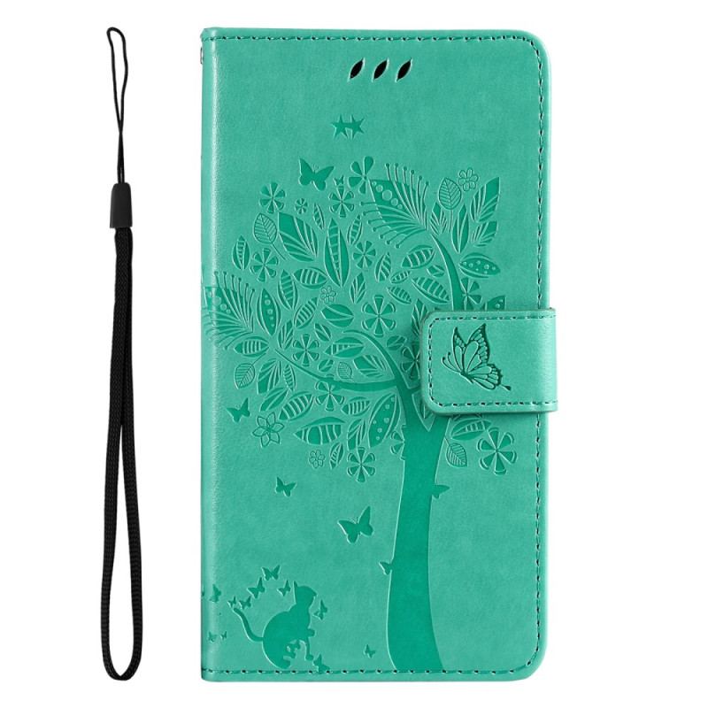 Skórzany Futerał Xiaomi 14 Ultra Etui Na Telefon Kot I Drzewo