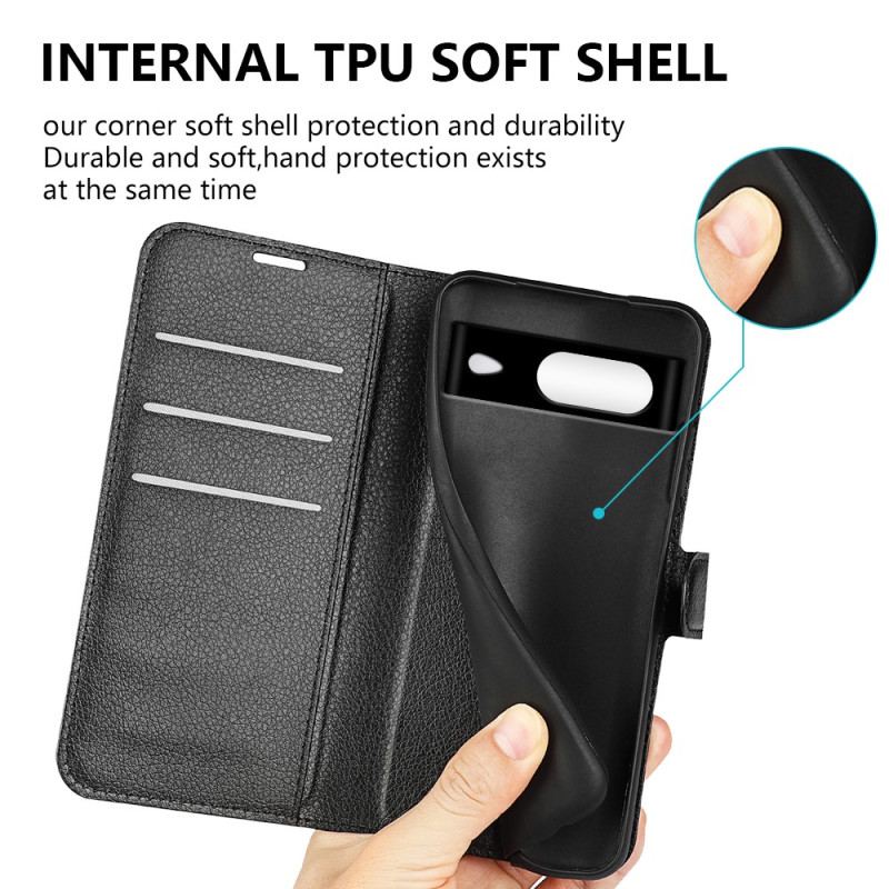 Etui Folio Do Google Pixel 8 Klasyczna Skóra Liczi