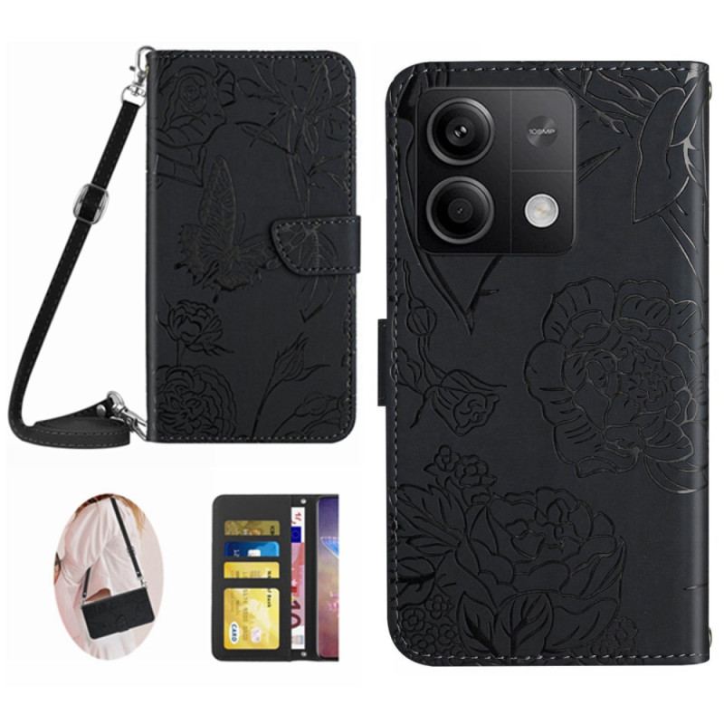 Etui Folio Do Xiaomi Redmi Note 13 Pro 4g Nadruk W Kształcie Motyla Z Paskiem Na Ramię