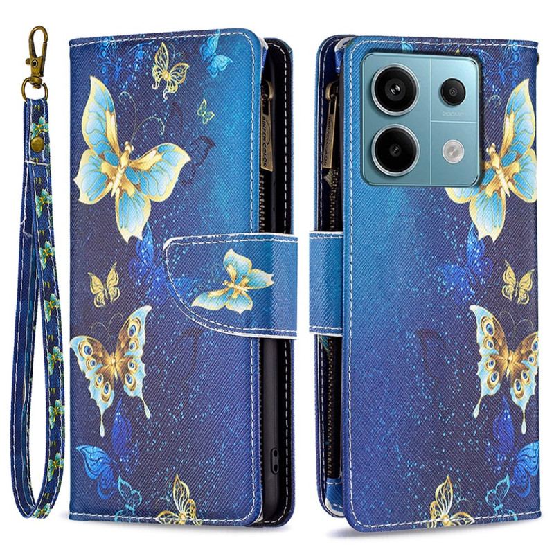 Etui Folio Xiaomi Redmi Note 13 Pro 4g Portfel W Złote Motyle Z Paskiem Etui Ochronne