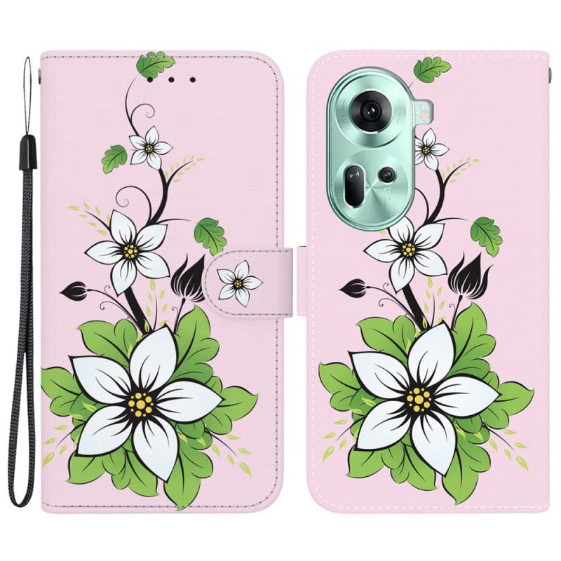 Etui Folio Do Oppo Reno 11 5g Nadruk W Lilie Z Paskiem