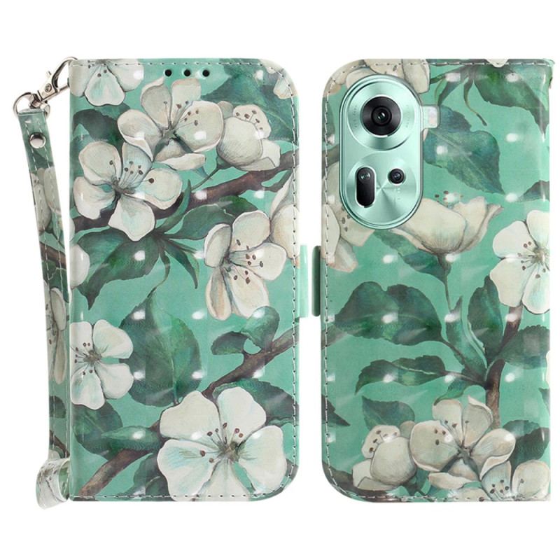 Etui Folio Oppo Reno 11 5g Akwarela Kwiaty Z Paskiem Etui Ochronne