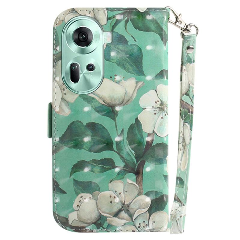 Etui Folio Oppo Reno 11 5g Akwarela Kwiaty Z Paskiem Etui Ochronne