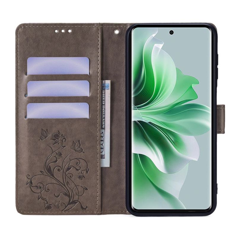 Etui Folio Oppo Reno 11 5g Motyle I Kwiaty Z Paskiem