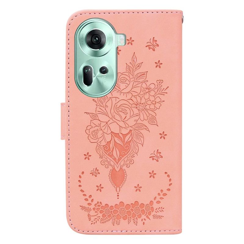 Etui Folio Oppo Reno 11 5g Wzór Kwiatowy Z Efektem Zamszu I Paskiem Etui Ochronne