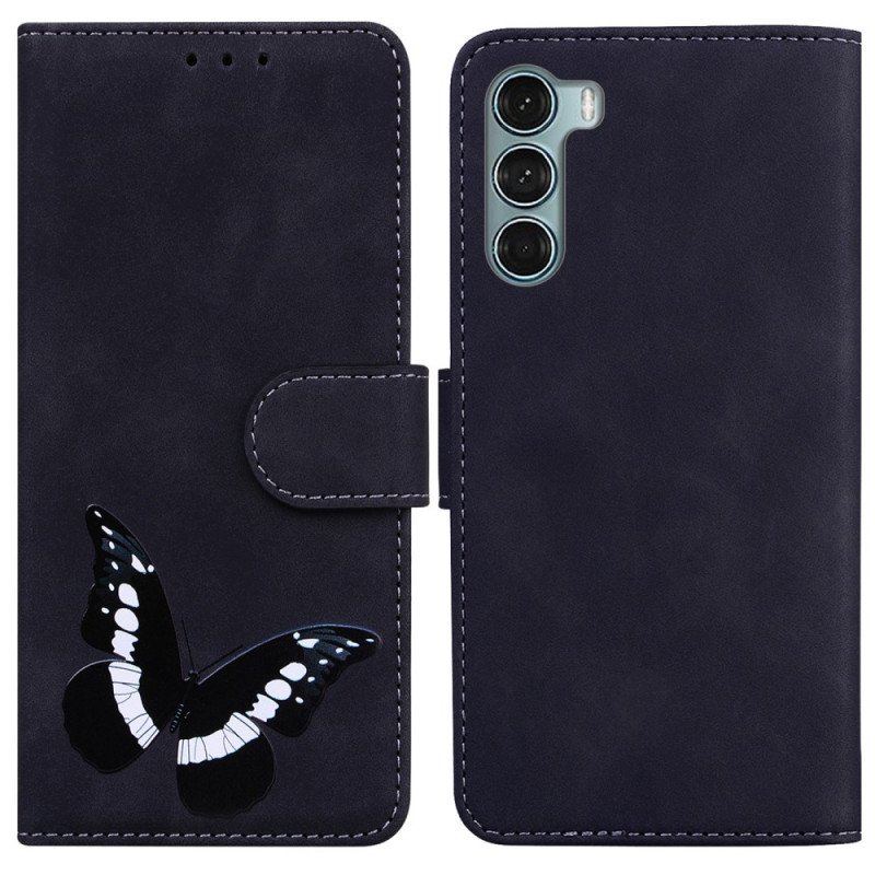 Etui Folio do Moto G200 5G Motyl Dotykający Skóry