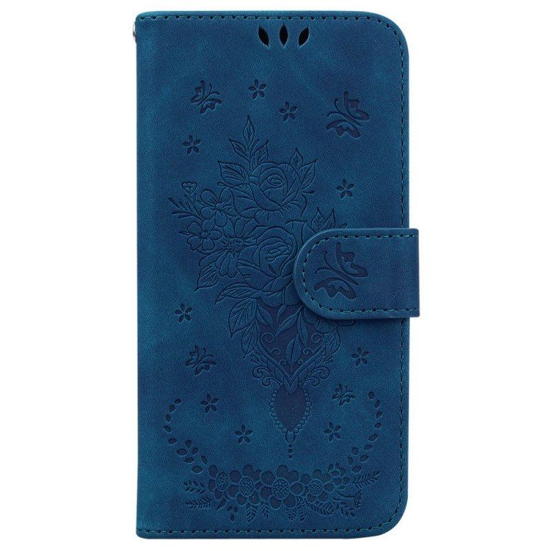 Etui Folio do OnePlus 10 Pro 5G z Łańcuch Wiązane Róże I Motyle