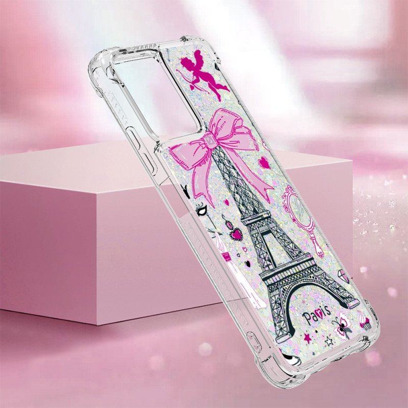 Etui do Poco X5 5G Cekiny Wieża Eiffla