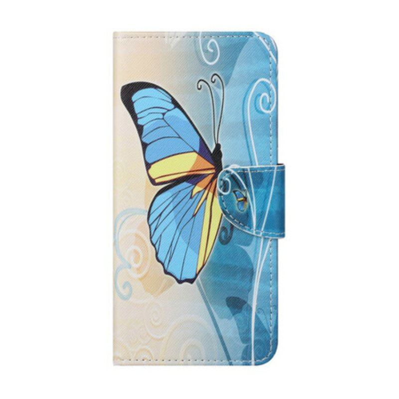 Etui Folio do OnePlus Nord 2 5G Niebieski I Żółty Motyl