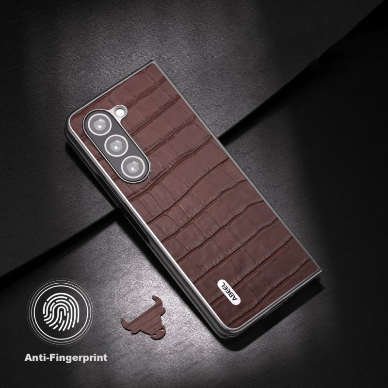 Etui Do Samsung Galaxy Z Fold 5 Wzór Krokodyla Z Prawdziwej Skóry
