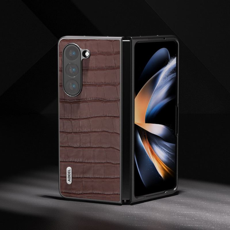 Etui Do Samsung Galaxy Z Fold 5 Wzór Krokodyla Z Prawdziwej Skóry