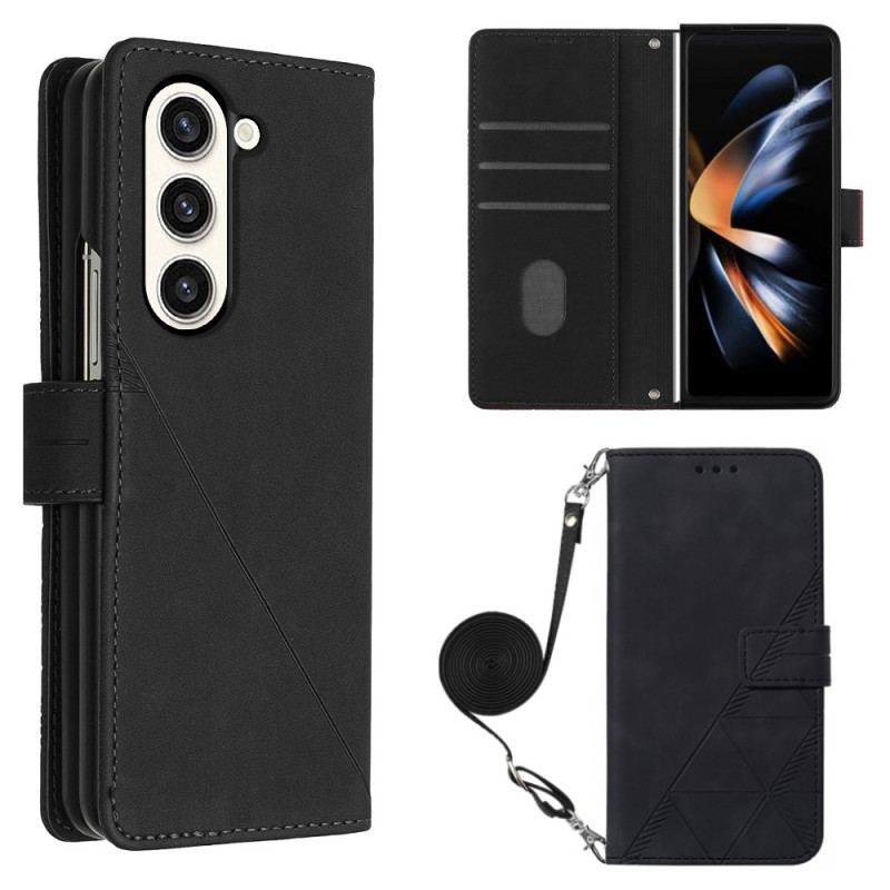 Etui Folio Samsung Galaxy Z Fold 5 Wzór W Trójkąty Z Paskiem Na Ramię