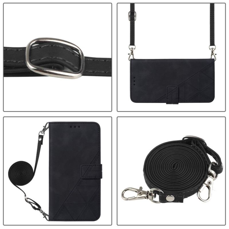 Etui Folio Samsung Galaxy Z Fold 5 Wzór W Trójkąty Z Paskiem Na Ramię